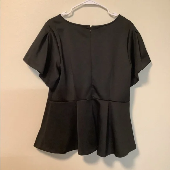 Eloquii women’s 16 black scuba peplum pleated short sleeves business casual top - Picture 8 of 8